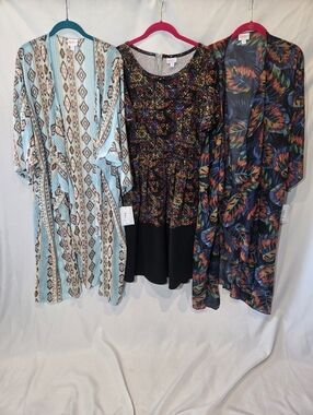 NWT Lularoe Summer Kimono & Dress Bundle Womans Size Xl Lot Bold Bright Print